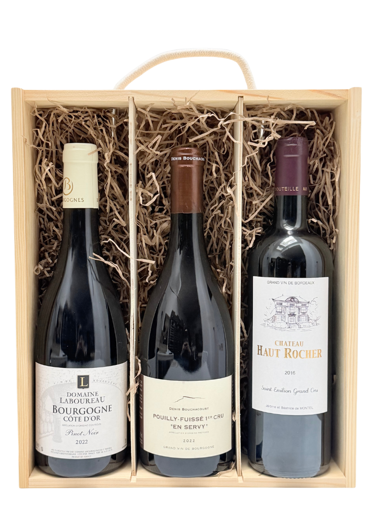 Three Fine Wines in Wooden Gift Box Option A