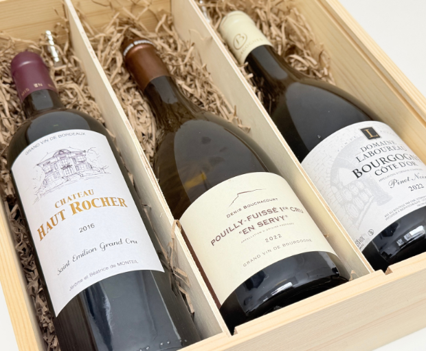 Three Fine Wines in Wooden Gift Box Option A